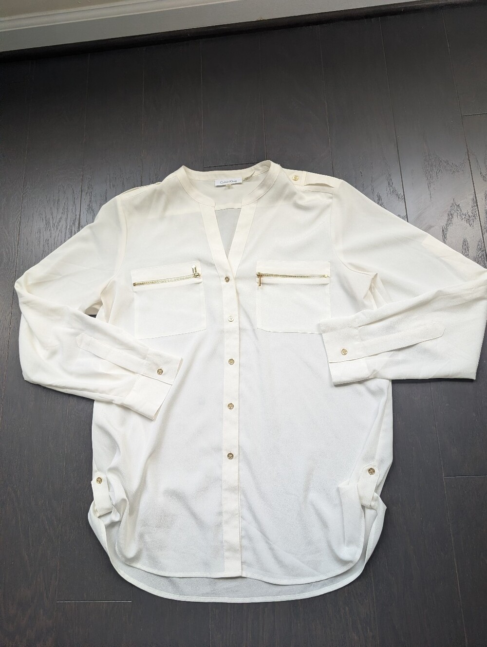 Calvin Klein Cream Lightweight Button-Front Shirt Jacket - Women's Size L